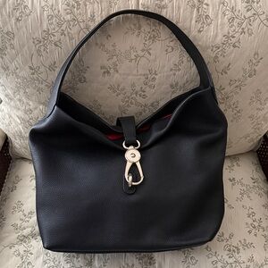 Dooney & Bourke Black Pebble Leather Belvedere Logo Lock Shoulder Bag EUC